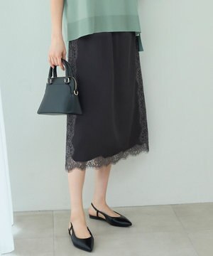  【洗える】サテンレース スカート