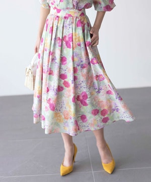 ピオニーシフォンプリント フレアスカート