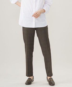  【洗える】T/Rアルガンシルクチェック テーパード パンツ