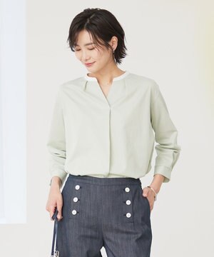  ピンストライプジャージー バンドカラー スキッパー カットソー