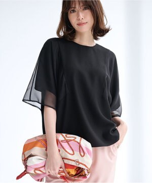 【UVケア・接触冷感・速乾・洗える】 FluidBackSatin  シアーコンビブラウス