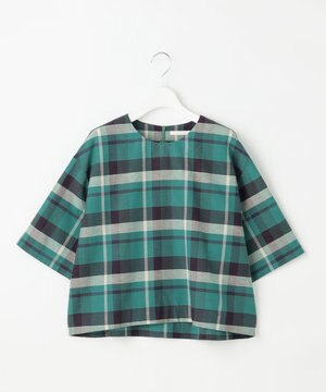  コットンリネンチェック ブラウス