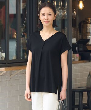  【洗える】ドレーピーポンチフレンチスリーブ カットソー