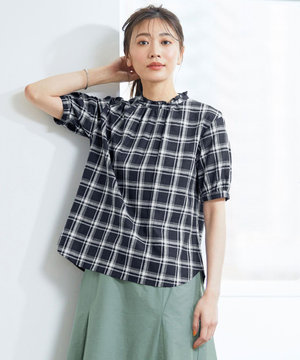 洗える】BEZ Cリネン変形ギンガム スタンドカラー ブラウス / J.PRESS LADIES L | ファッション通販  【公式通販】オンワード・クローゼット