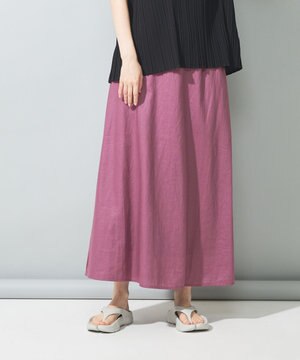  【洗える】リネンレーヨンコーティングウォッシュスカート