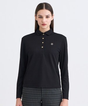  【WOMEN】モノグラムジャガード長袖ポロシャツ
