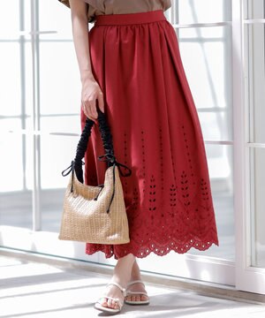  【洗える】カットワークエンブロイダリー スカート
