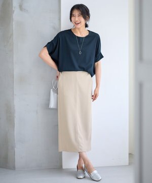  【ウエストゴム】カットジョーゼットタイトスカート