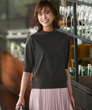 【洗える/吊り干しOK】ヴィスコースストレッチ パフスリーブ ニット