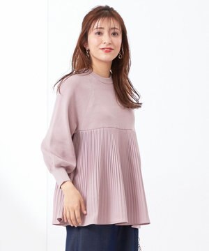  【洗える】プリーツコンビ ニット