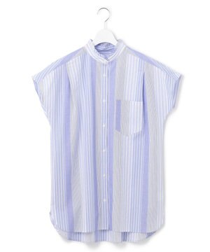  【WOMEN】キャップスリーブ マルチストライプブラウス