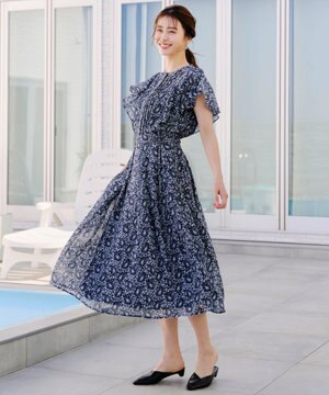 【洗える】ペイズリー柄フレアスリーブワンピース