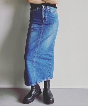 ＜坪田あさみさんコラボ＞コットン100％I LINE DENIM SKIRT  Iライン デニムスカート