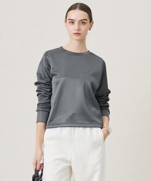  【洗える】サテンボンディング クルーネックプルオーバー