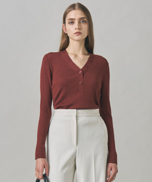  【洗える】エクストラファインメリノリブ ヘンリーネック プルオーバー