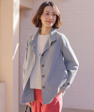  Lightストレッチチェック スタンドカラー コート