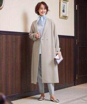  【洗える】ライトダブルクロス ノーカラーコート