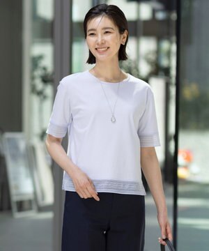  【洗える】スムースジャージー レース カットソー