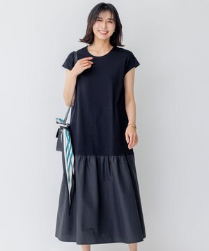  【洗える】スーピマコットンプレーティング ワンピース
