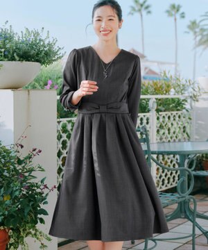  リボンウエスト切替ワンピース