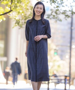  【洗える】ブロックドットプリント ワンピース