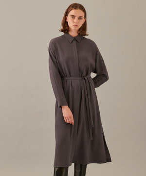 【洗える】サテンジョーゼット シャツドレス