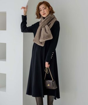  【洗える】パールディテール フレア ニットワンピース