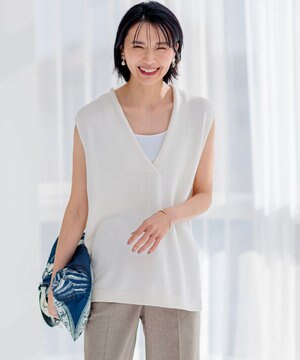  【洗える】コットンコード ニットベスト