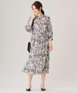  【洗える】ランドスケーププリント ワンピース