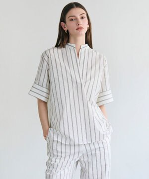  QUARTZ / 異素材コンビ ストライプシャツ