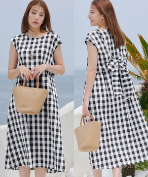 【2WAY・洗える】ウエストリボンフレンチスリーブマキシワンピース