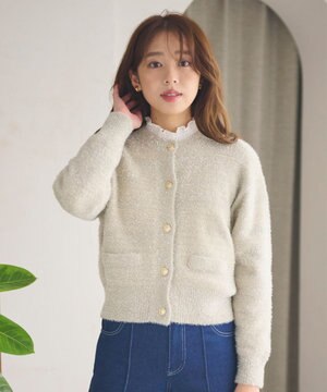  【洗える】ラメシャギー カーディガン