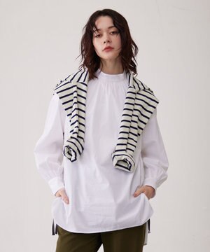  【WOMEN】バックボタン ストライプブラウス