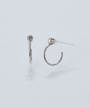  【金属アレルギー対応】ポイントビジューフープピアス/ニッケルフリー シルバー
