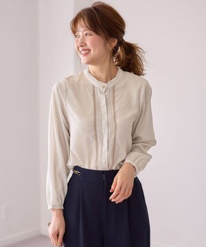  【洗える】フリルスタンドピンタック ブラウス