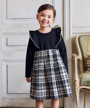 チェック柄 ドッキング ワンピース