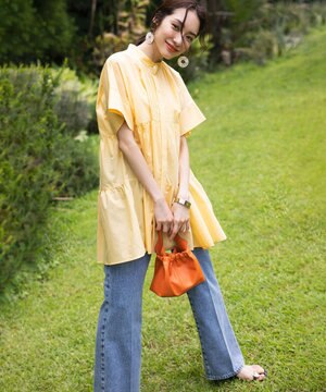 【洗える】ナチュラルローンギャザーフレア ブラウス