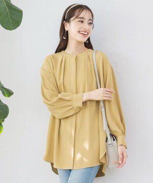  【洗える】とろみシャツチュニックブラウス