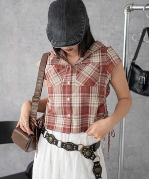  フードチェックコンパクトシャツ