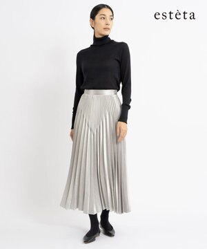  【エステータ】シャイニーサテン プリーツスカート