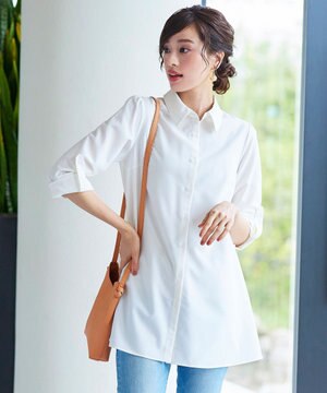  【洗える】フレアシャツチュニックブラウス