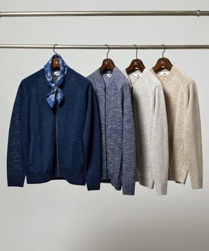  【イタリア糸使用/清涼感/軽い/洗える/サスティナブル】スラブギマ ニット  ジップ ブルゾン