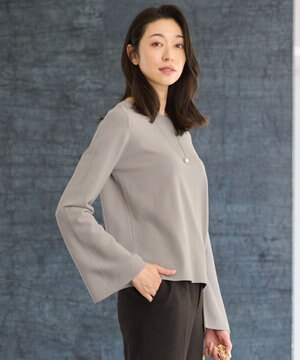  【セットアップ対応・洗える】レーヨンストレッチフレアスリーブ ニット