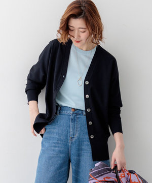 【LEE掲載】レーヨンポリエステルストレッチ Vネック カーディガン