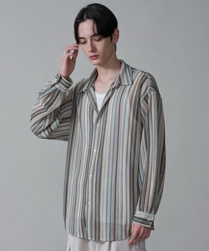  ストライプメッシュBIGシャツ（LS）