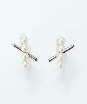  【痛くないシリーズ/金属アレルギー対応】パールクロスライトフィットイヤリング　シルバー