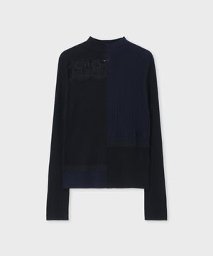  レース カラーブロック ニット