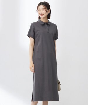  【WEB限定カラーあり・洗える】コンパクトコットンスムース ポロワンピース
