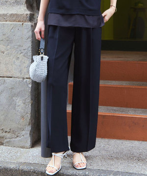 【接触冷感/UVカット/吸水速乾】ストレッチジョーゼット ワイド パンツ