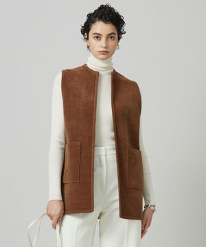  【洗える】スウェードライクニットジレ